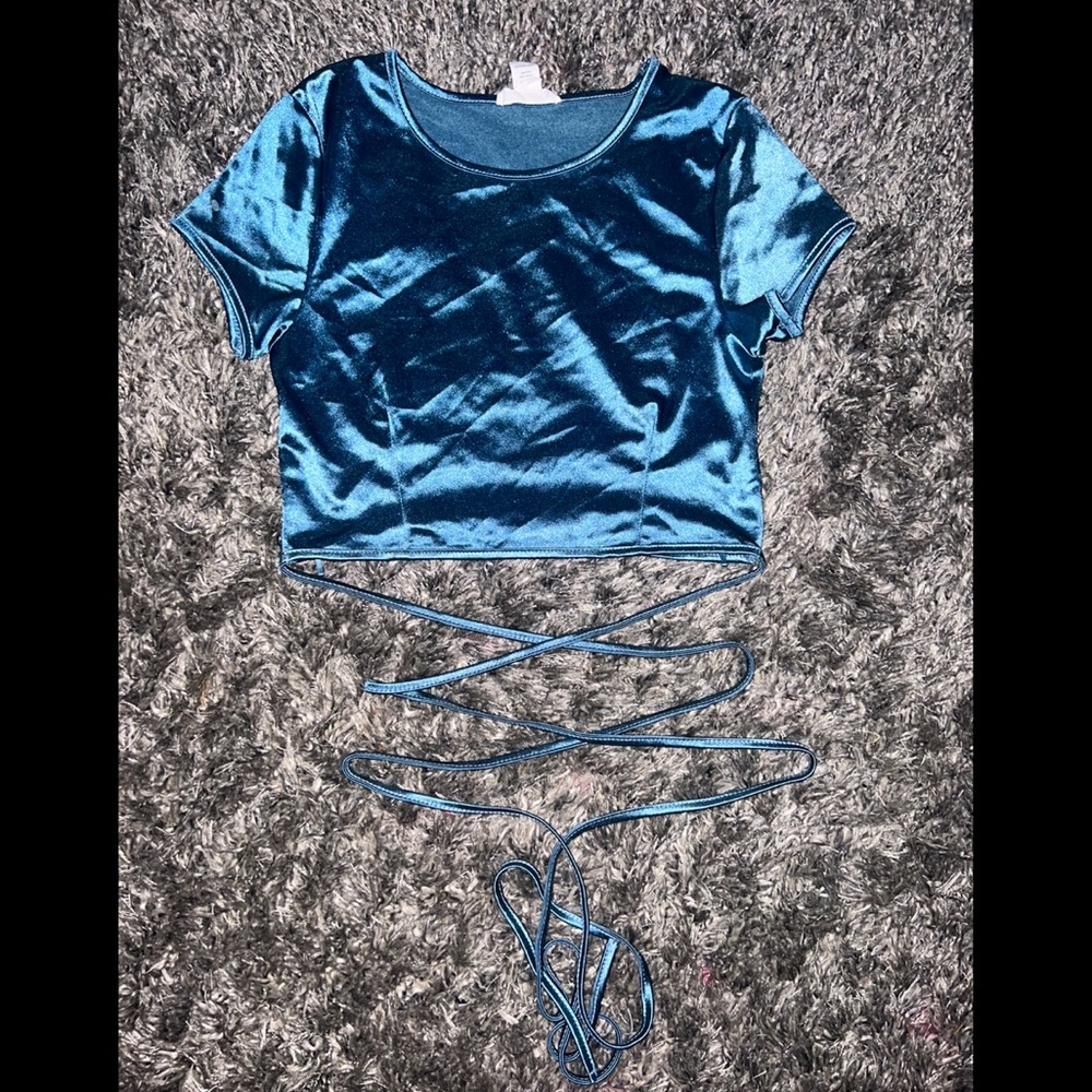 Silky blue laced crop top